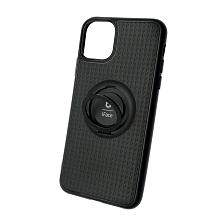 Чехол накладка iFace для APPLE iPhone 11 Pro MAX, силикон, металл, кольцо держатель, цвет черный.