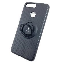 Чехол накладка iFace для HUAWEI Honor 7A Pro, Honor 7C, Y6 2018, Y6 Prime, силикон, кольцо держатель, цвет черный.