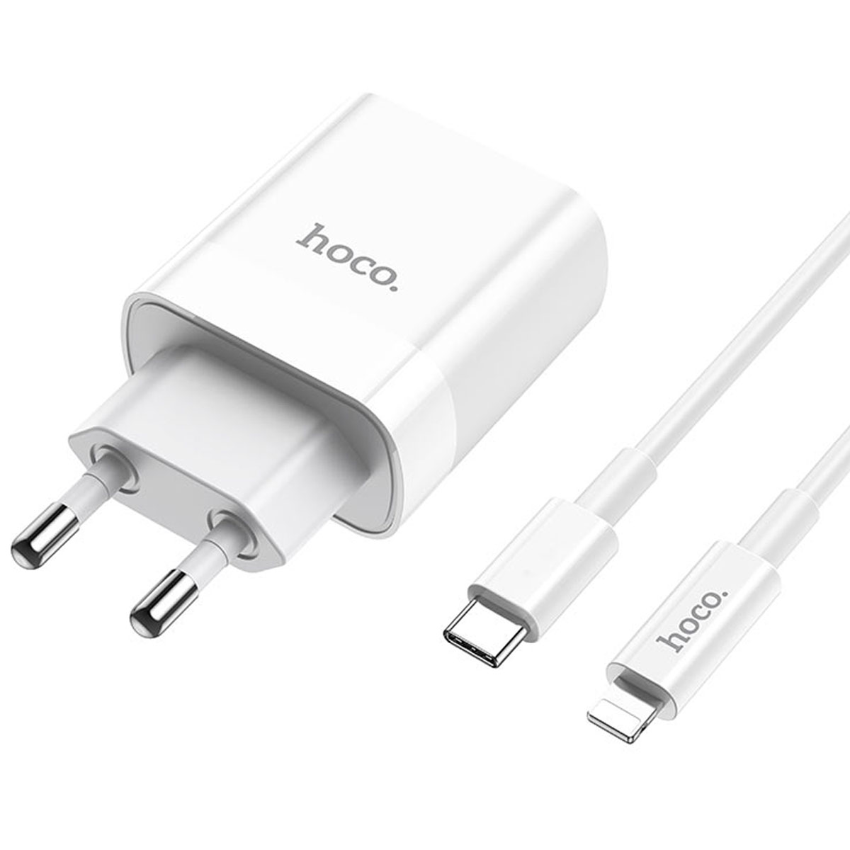 СЗУ (Сетевое зарядное устройство) HOCO C80A Rapido с кабелем USB Type C на Lightning 8 pin, 20W, 1 USB Type C, 1 USB, QC3.0, PD20W, длина 1 метр, цвет белый