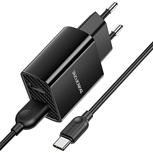 СЗУ (Сетевое зарядное устройство) BOROFONE BA53A Powerway с кабелем USB Type C, 2.1А, длина 1 метр, цвет черный