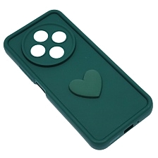 Чехол накладка для XIAOMI REDMI 14C, POCO C75, силикон, 3D сердце, защита камеры, бортики, цвет темно зеленый