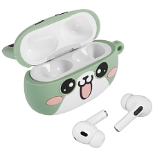 Гарнитура (наушники с микрофоном) беспроводная TWS HEADSET, HOCO EW48 Mint Cat, с силиконовым футляром зеленый кот