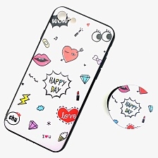 Чехол накладка для APPLE iPhone 7, 8, силикон, с поп сокетом, рисунок Happy Day.