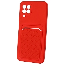 Чехол накладка CARD CASE для SAMSUNG Galaxy A22 4G (SM-A225F), M22 (SM-M225F), M32 (SM-M325F), силикон, отдел для карт, цвет красный
