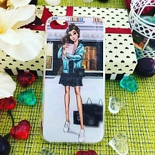 Чехол накладка для APPLE iPhone 7, 8, силикон, рисунок Гуччи девушка с книгой и сумкой.