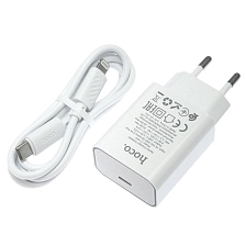 СЗУ (Сетевое зарядное устройство) HOCO C143A Benefit с кабелем USB Type C на Lightning 8 pin, 20W, 1 USB Type C, PD20W, длина 1 метр, цвет белый