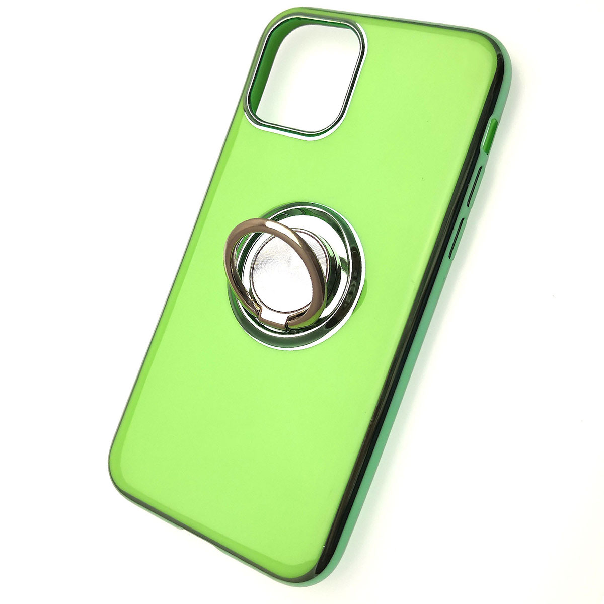 Чехол накладка для APPLE iPhone 11 Pro, силикон, глянец, с лого, металлическое кольцо, цвет зеленый.