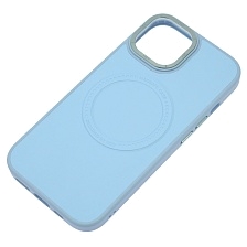 Чехол накладка Creative Stylish с поддержкой MagSafe для APPLE iPhone 15, защита камеры, экокожа, бархат, цвет голубой