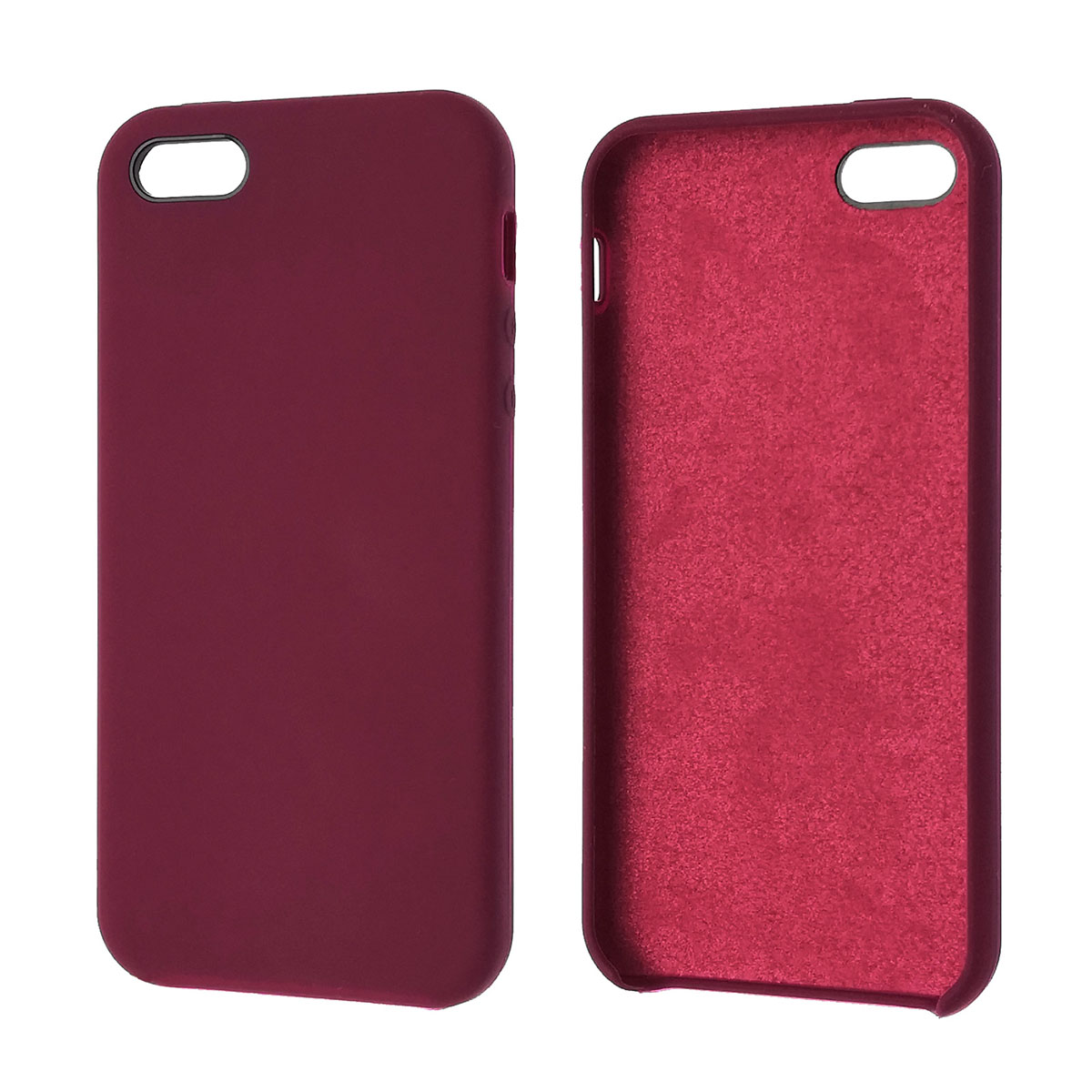 Чехол накладка Silicon Case для APPLE iPhone 5, iPhone 5S, iPhone SE, силикон, бархат, цвет темно пурпурный