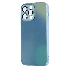 Чехол накладка с поддержкой MagSafe для APPLE iPhone 14 Pro Max (6.7"), силикон, стекло, защита камеры, цвет серо голубой