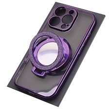 Чехол накладка для APPLE iPhone 16 Pro, силикон, защита камеры, кольцо держатель, прозрачный, цвет окантовки фиолетовый