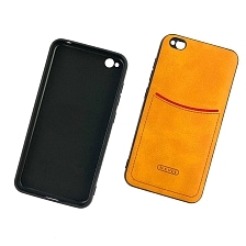Чехол накладка для XIAOMI Redmi GO, силикон, визитница, экокожа, цвет светло коричневый.