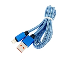 USB Дата кабель для APPLE Lightning 8-pin, экокожа, длина 1 метр, цвет синий.