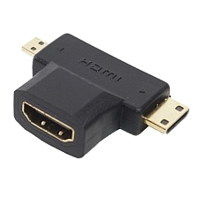 Угловой переходник H174 HDMI F - mini HDMI M - micro HDMI M, цвет черный