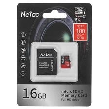 Карта памяти MicroSDHC 16GB NETAC P500 Extreme Pro 10 UHS-I, c адаптером