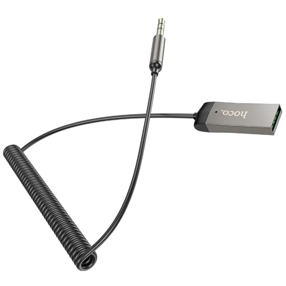 Bluetooth аудио трансмиттер HOCO E78, Bluetooth, AUX, витой кабель, длина 1.2 метра, цвет серый