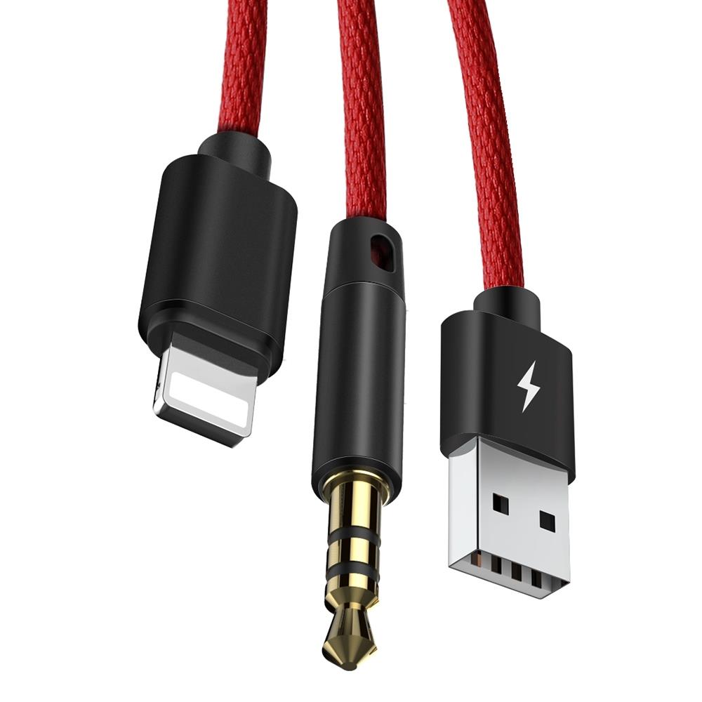 Переходник адаптер Baseus USB + 3.5 AUX Audio L34 цвет красный.
