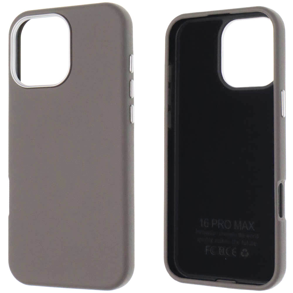 Чехол накладка для APPLE iPhone 16 Pro Max (6.9"), силикон, пластик, текстура кожи, бархат, цвет серый