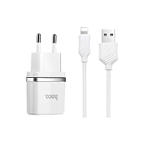 HOCO C12 Smart СЗУ (сетевое зарядное устройство) 2xUSB 2.4А с кабелем APPLE Lightning 8-pin, цвет белый