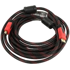 Кабель HDMI - HDMI, в нейлоновой армированной оплетке, длина 15 метров, цвет черно красный