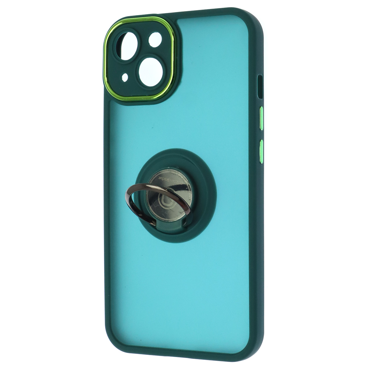 Чехол накладка KING для APPLE iPhone 13 (6.1"), силикон, пластик, кольцо держатель, защита камеры, цвет окантовки темно зеленый