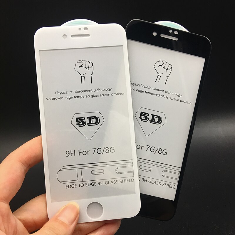Защитное стекло "5D" PREMIUM FULL GLUE для APPLE iPhone 7/8 (4.7"), цвет канта чёрный.