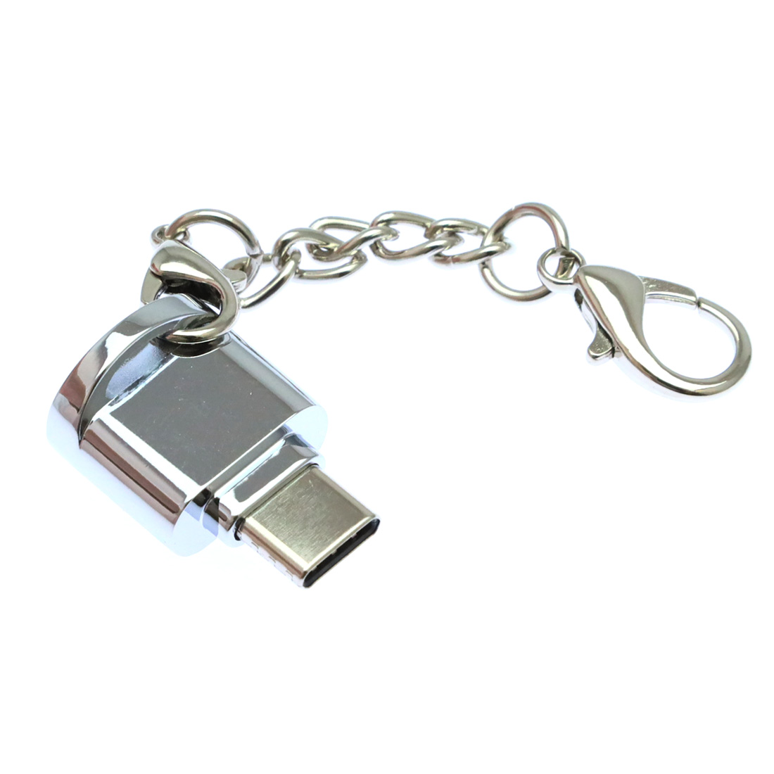 OTG картридер Type-C для MicroSD, без колпачка, глянцевый, цвет серебристый