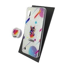 Чехол накладка для SAMSUNG Galaxy A10 (SM-A105), силикон, фактурный глянец, с поп сокетом, рисунок Likee