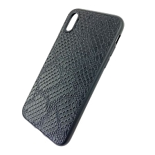 Чехол накладка для APPLE iPhone X, XS, силикон, под кожу питона, цвет черный.