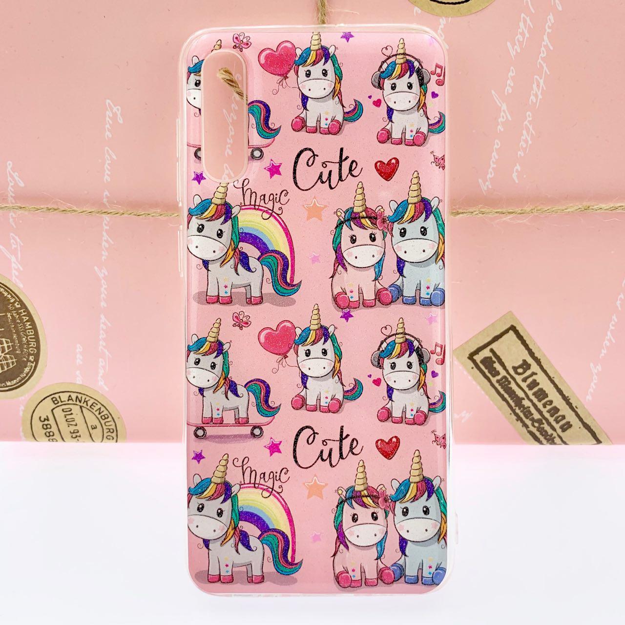 Чехол накладка для SAMSUNG Galaxy A50 (SM-A505), A30s (SM-A307), A50s (SM-A507), силикон, глянец, рисунок Единорожек радуга Magic Cute.
