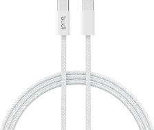 Кабель BUDI DC252TT10W Type-C на Type-C, 1 метр, 65W, тканевая оплетка, цвет белый