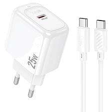 СЗУ (Сетевое зарядное устройство) HOCO CS53A Surplus с кабелем USB Type C на USB Type C, 25W, 1 USB Type C, PD25W, длина 1 метр, цвет белый