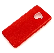 Чехол накладка Shine для SAMSUNG Galaxy A8 Plus 2018 (SM-A730), силикон, блестки, цвет красный.
