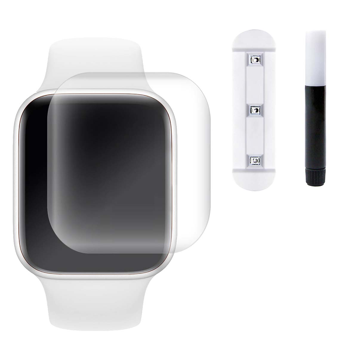 Защитная пленка, стекло Nano UV для APPLE Watch 41 мм, на весь экран, клей и лампа, цвет прозрачный