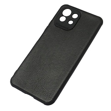 Чехол накладка для XIAOMI MI 11 Lite, силикон, текстура кожи, цвет черный