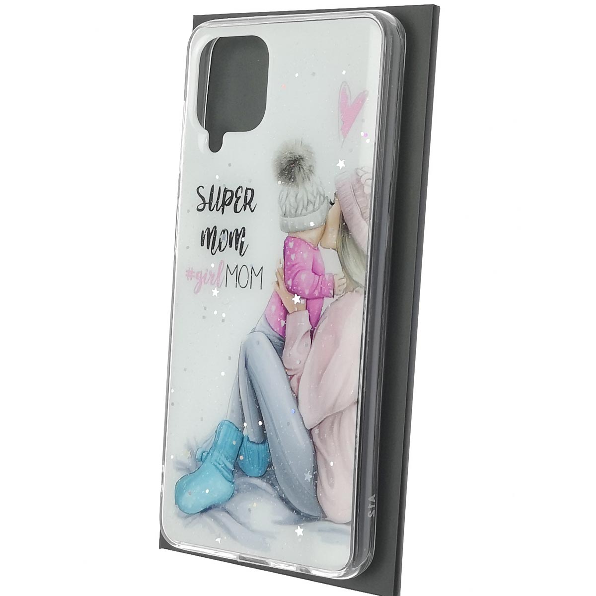 Чехол накладка Vinil для SAMSUNG Galaxy A12 (SM-A125), силикон, блестки, глянцевый, рисунок Super mom girl MOM