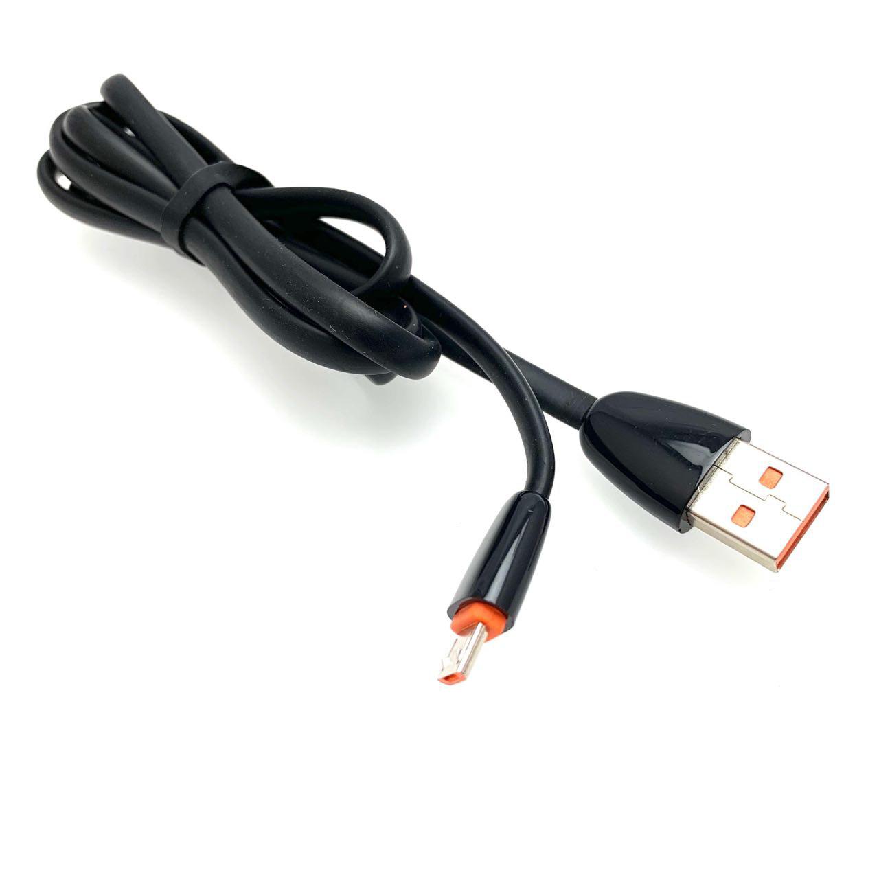 USB Дата-кабель "G01" Micro USB силиконовый эластичный, морозоустойчивый, длина 1 метр, плоский чёрного цвета, оранжевые контакты.