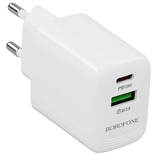 СЗУ (Сетевое зарядное устройство) BOROFONE BN27 Fuente, 20W, 3A, GaN, 1 USB, QC3.0, 1 TYPE-C, PD20W, цвет белый