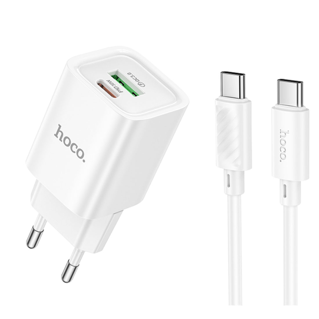 СЗУ (Сетевое зарядное устройство) HOCO C149A Charm с кабелем USB Type C на USB Type C, 30W, 1 USB Type C, 1 USB, PD30W, QC3.0, длина 1 метр, цвет белый