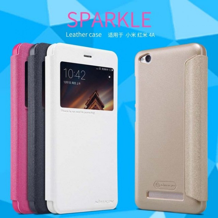 Чехол книжка для XIAOMI REDMI 4A, окошко, экокожа, цвет малиновый.