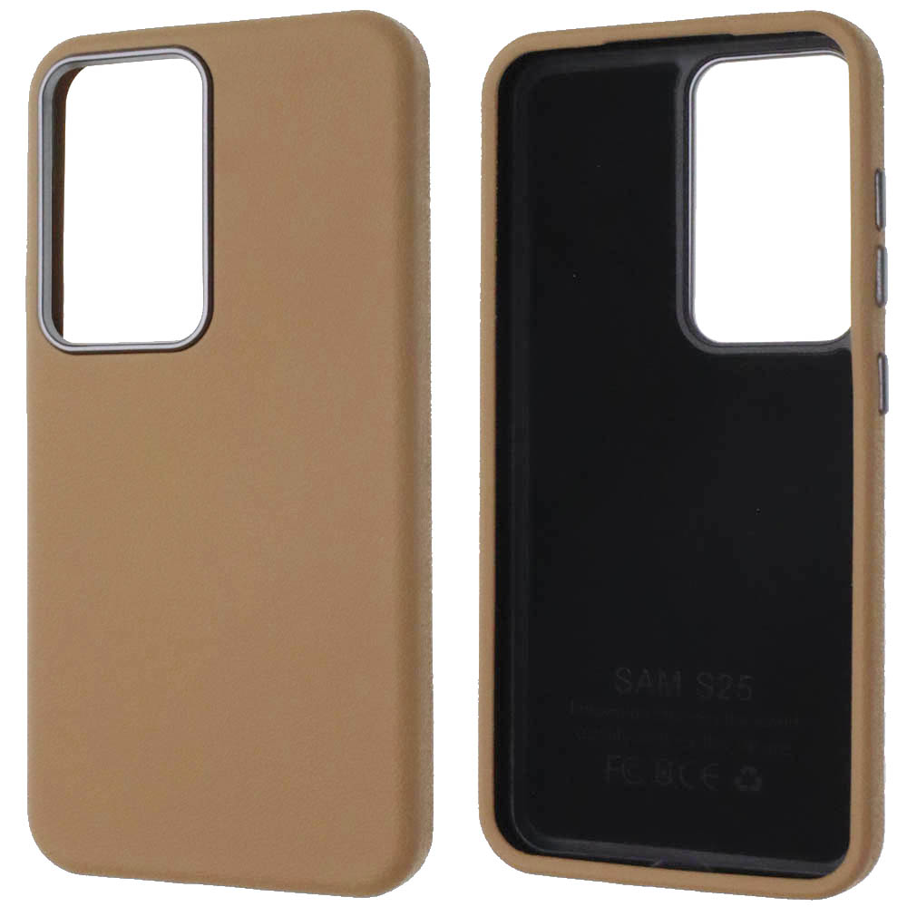 Чехол накладка для SAMSUNG Galaxy S25, силикон, пластик, текстура кожи, цвет коричневый