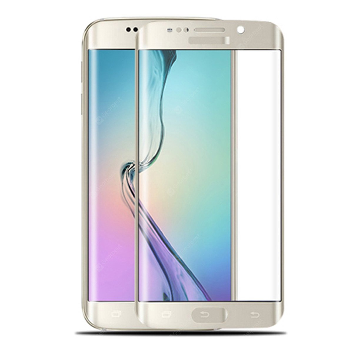 Защитное стекло 3D для SAMSUNG Galaxy S6 EDGE (SM-G925) ударопрочное прозрачное кант золото.