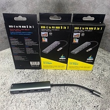 Разветвитель 5 в 1, хаб на 5 портов: 3 порта Type-C, 1 порт Type-C PD 100W, 1 порт USB 3.0, адаптер OTG с кабелем 0,15 см Type-C, цвет серебристый