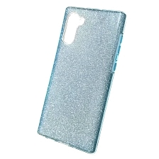 Чехол накладка для SAMSUNG Galaxy Note 10 (SM-N970), силикон, блестки, цвет голубой.