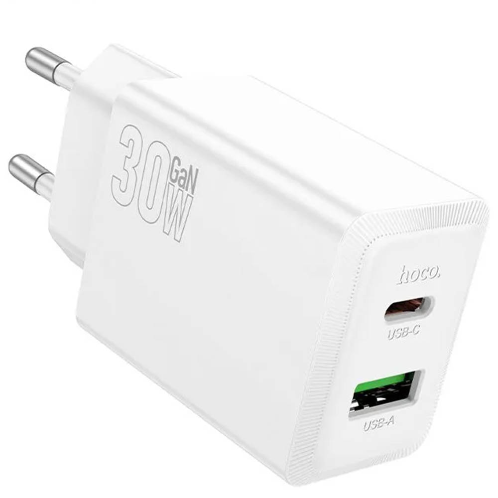 СЗУ (Сетевое зарядное устройство) HOCO N71 Nuevo, 1 USB Type C, 1 USB A, PD30W, QC3.0, цвет белый