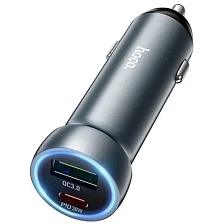 Удлиненное АЗУ (Автомобильное зарядное устройство) HOCO Z54A Prosperous, 48W, 1 USB Type C, 1 USB, цвет темно серебристый