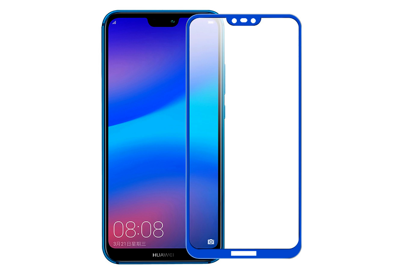 Защитное стекло 5D Full Glass /полный экран, упак-картон/ для Huawei P20-LiTE голубой.