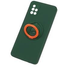 Чехол накладка для SAMSUNG Galaxy A51 4G (SM-A515), силикон, с оранжевым кольцом держателем, цвет хвойный