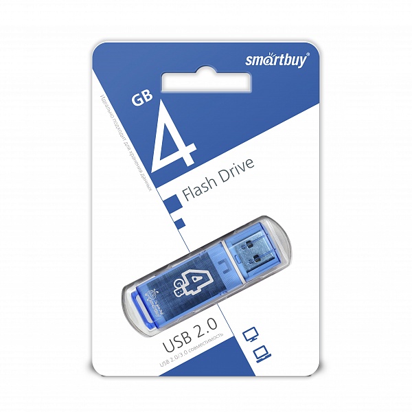 Флешка USB 2.0 4GB SMARTBUY Glossy, цвет синий