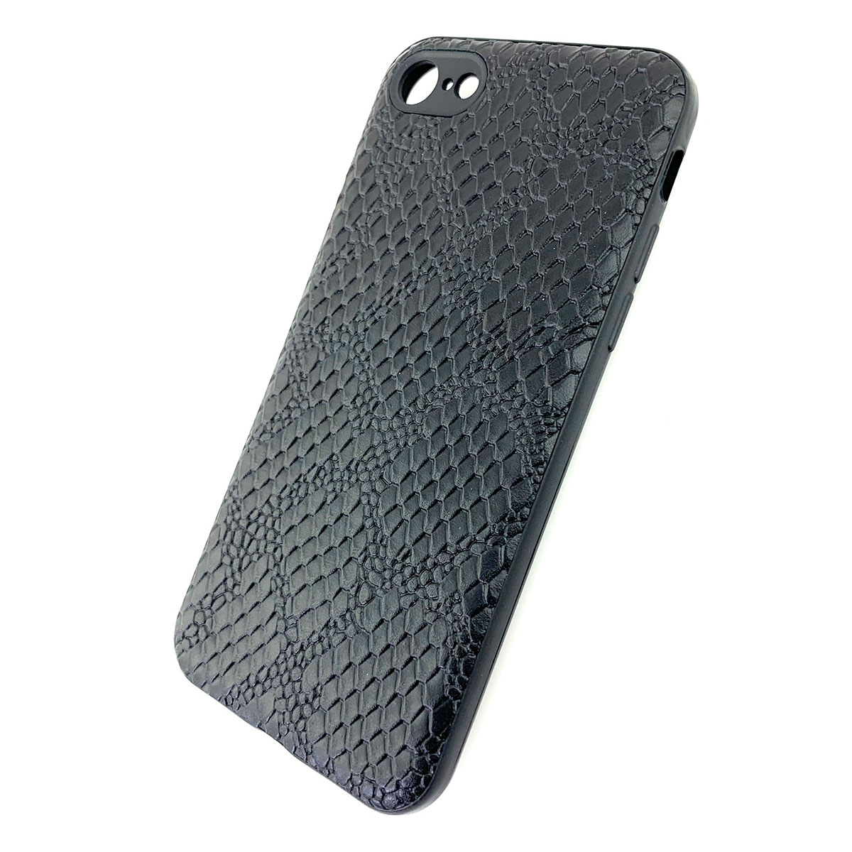 Чехол накладка для APPLE iPhone 7 Plus, 8 Plus, силикон, под кожу питона, цвет черный.